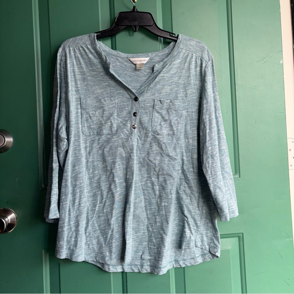 Christopher & Banks Light Teal Henley Tunic Top - Picture 2 of 6